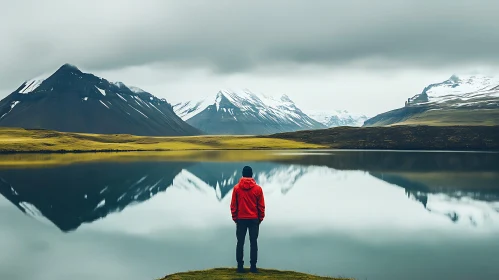 Serene Mountainous Reflection with Solitary Figure