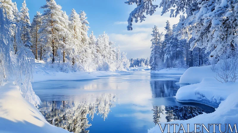 AI ART Peaceful Snow-Covered River Landscape