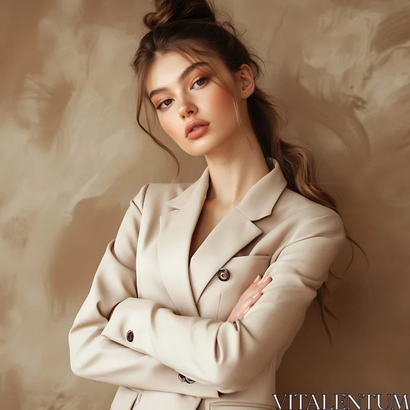 Confident Woman Standing in a Beige Suit Confident Woman Standing in a Beige Suit