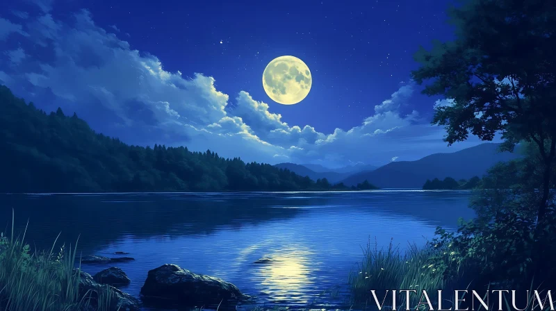 Moonlit Night Over a Tranquil Lake