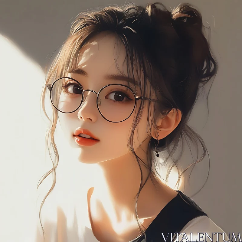 Artistic Portrait of a Woman with Glasses AI Image