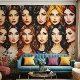 Stylish Living Room Decor with Women's Portraits