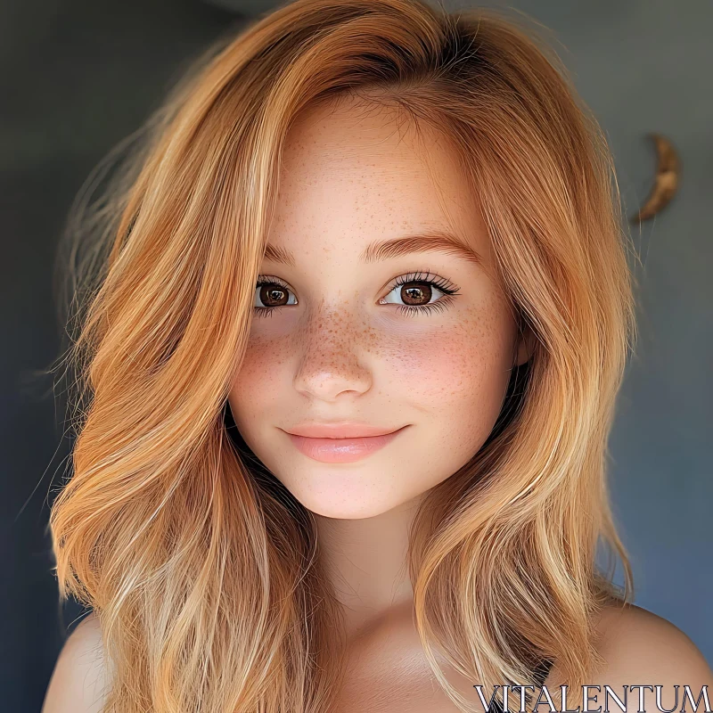 Ginger Blonde Hair and Freckles Portrait AI Image