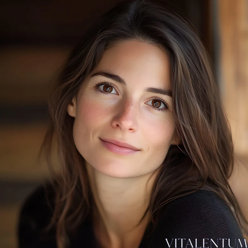 Smiling Woman with Brown Hair and Natural Light AI Image