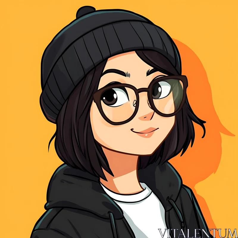 Cartoon Woman with Beanie and Glasses AI Image