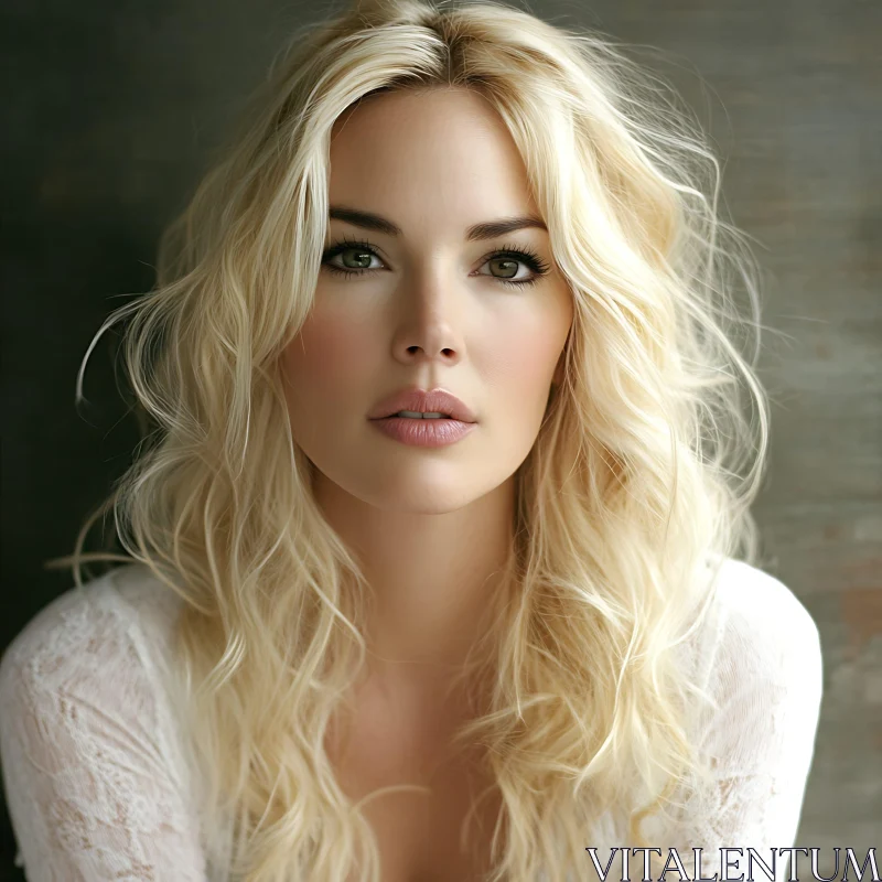 Captivating Green-Eyed Blonde Portrait AI Image