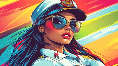 Colorful Pop Art Naval Officer Woman