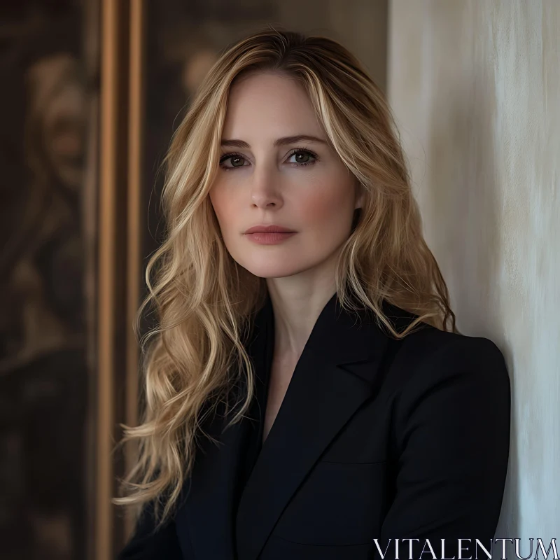 Sophisticated Portrait of a Blonde Woman in Black AI Image