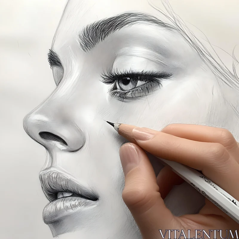 Detailed Facial Drawing with Pencil AI Image