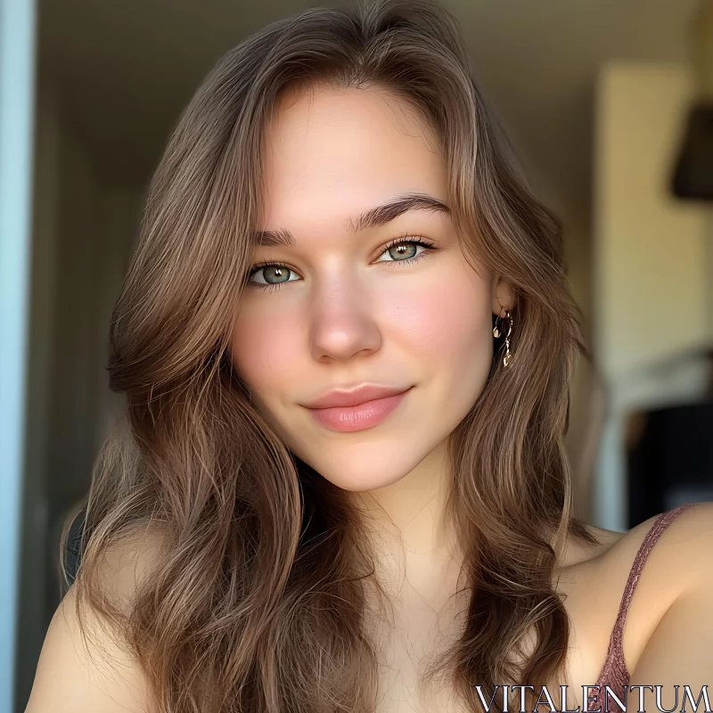 Close-Up Portrait of a Smiling Woman AI Image