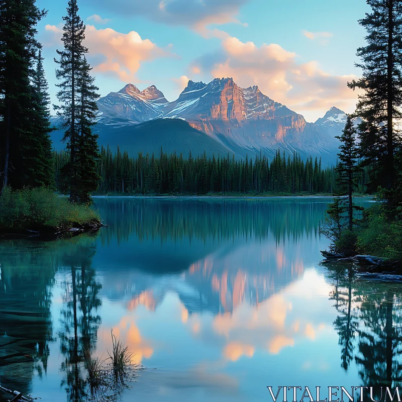 Tranquil Mountain Lake Scene at Dusk AI Image