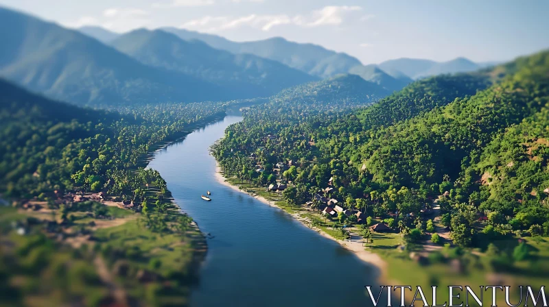 Tranquil River Scene in Mountainous Valley AI Image