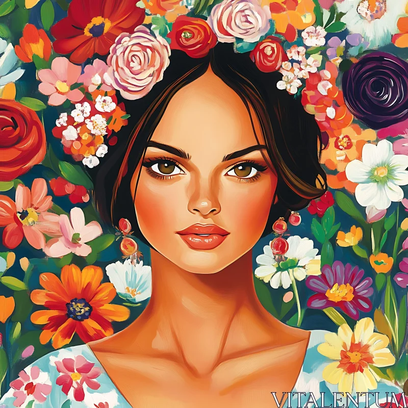 AI ART Colorful Floral Painting of a Woman