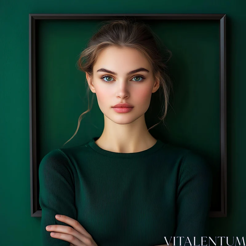 Serene Woman with Green Eyes in Portrait AI Image