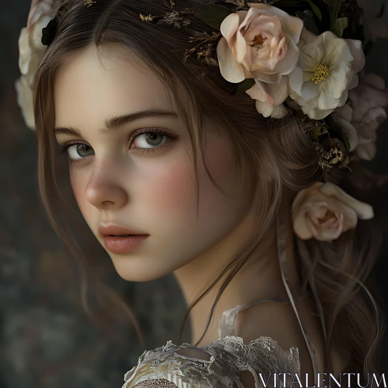 Serene Woman with Floral Crown AI Image