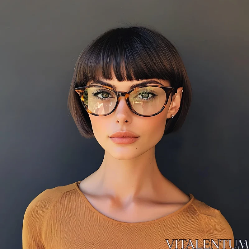 Stylish Portrait with Tortoiseshell Glasses AI Image