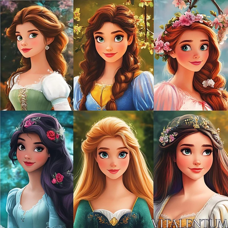 Fairy-Tale Anime Princesses with Flowers AI Image