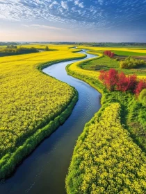 River Meandering Through Yellow Countryside