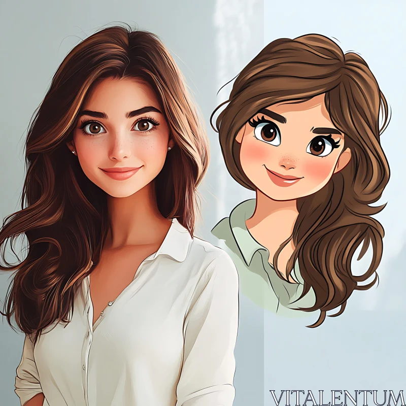 Young Woman with Cartoon Illustration AI Image