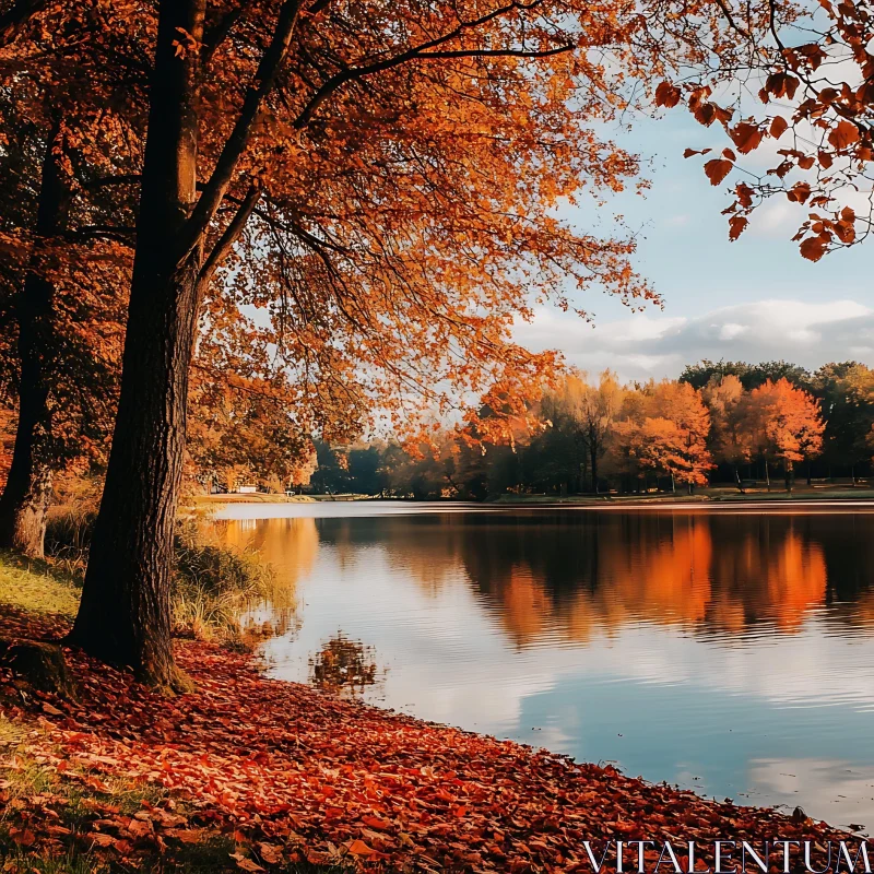 Serene Autumn Lake View AI Image