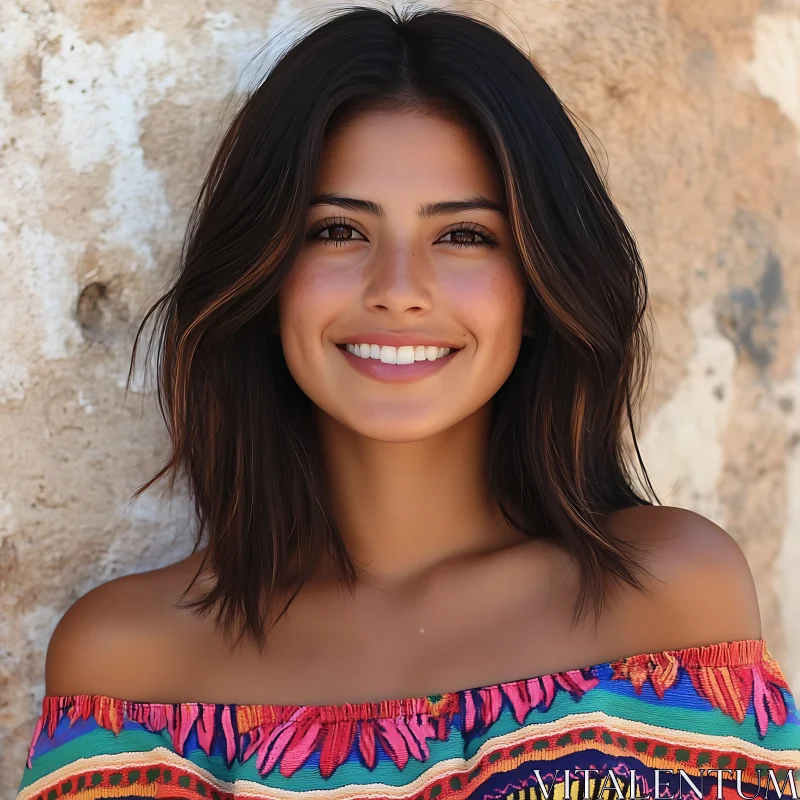 Colorful Portrait of a Smiling Woman AI Image