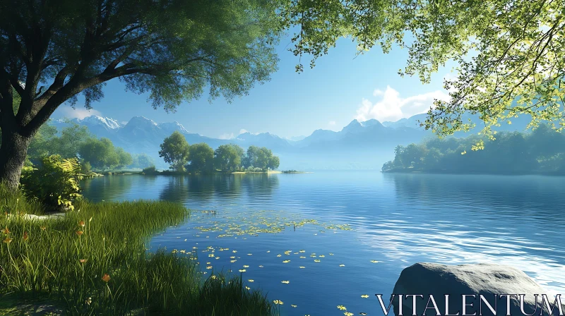 Peaceful Lake and Mountain Landscape AI Image