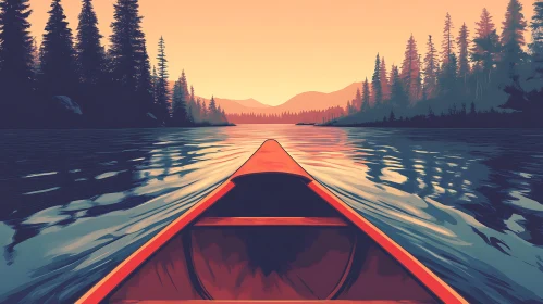 Tranquil Lake Sunset Canoe Scene