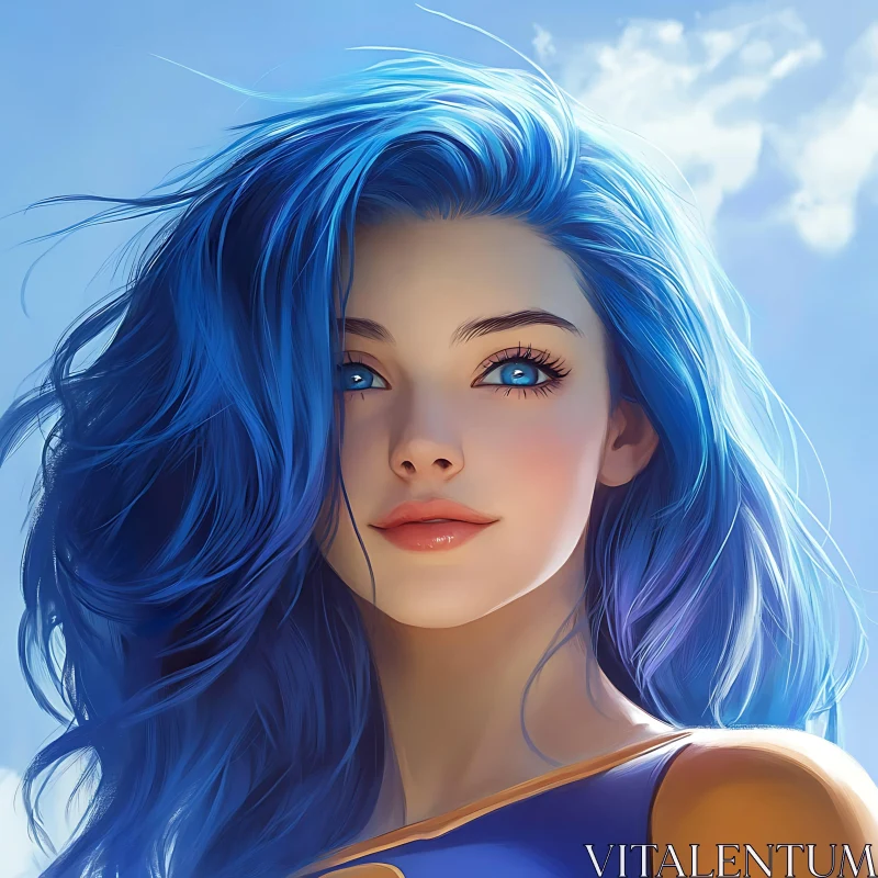 Dreamy Blue Hair Character Art AI Image