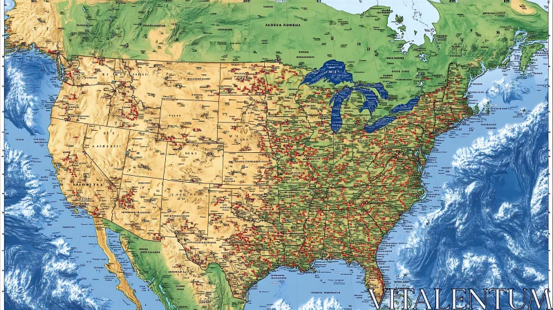 USA Geographical Terrain Map AI Image