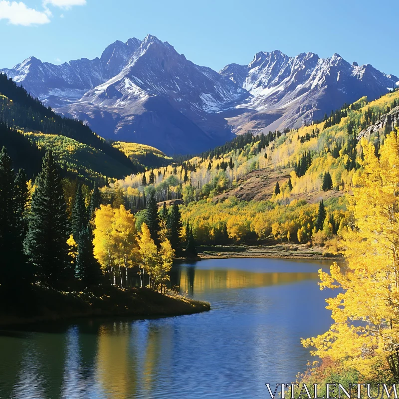 Autumn Foliage and Mountain Peaks AI Image