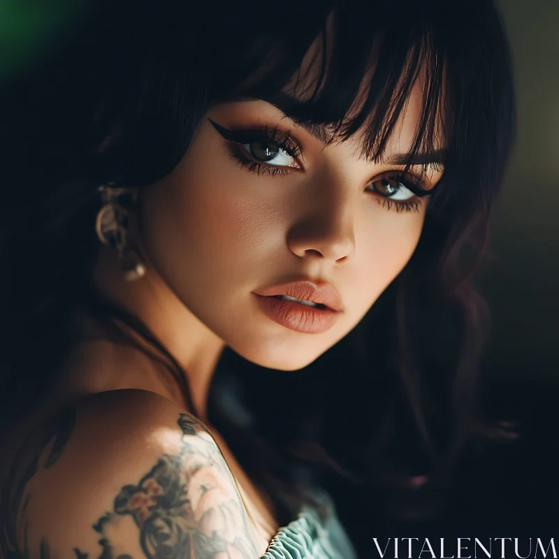 Captivating Lady with Distinctive Features and Artistic Tattoo AI Image