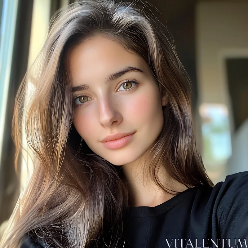 Serene Woman Portrait with Natural Lighting AI Image