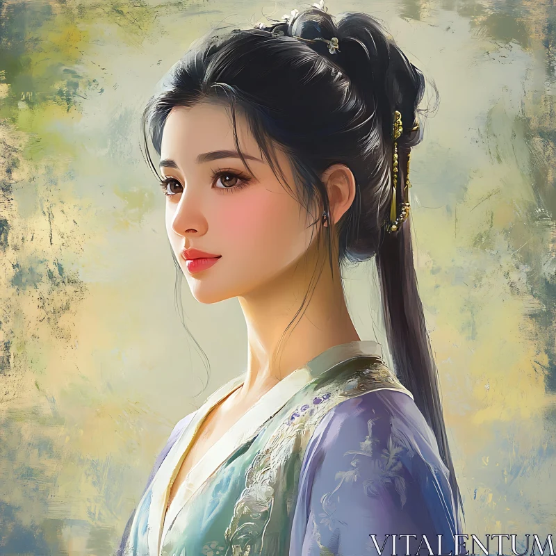 Exquisite Asian Female Portrait with Traditional Attire AI Image