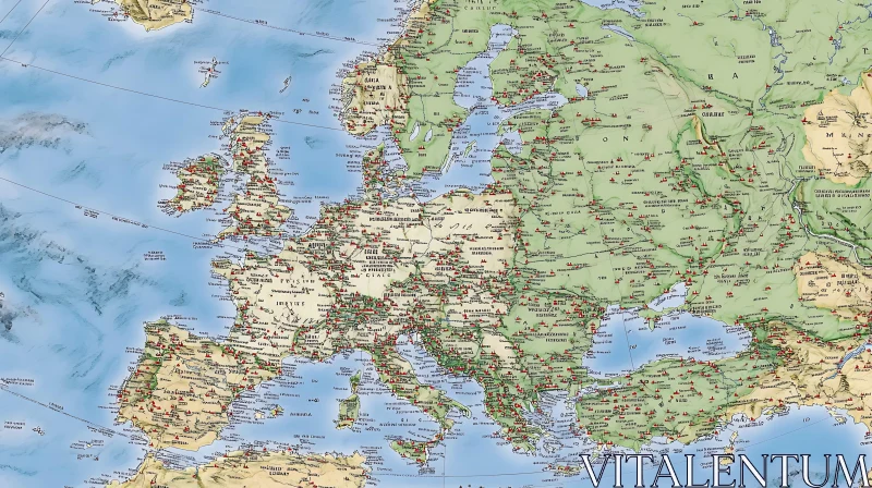 European Countries and Cities Map AI Image