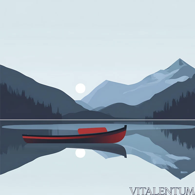 AI ART Tranquil Mountain Lake with Boat