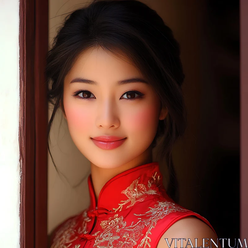 Beautiful Woman in Traditional Embroidered Attire AI Image