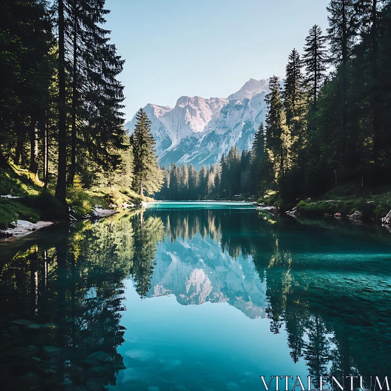 Peaceful Mountain Landscape with Reflective Lake AI Image