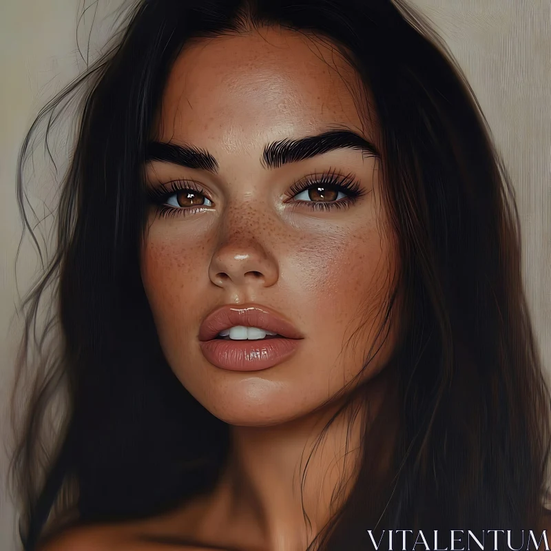 Natural Beauty Portrait with Freckles AI Image