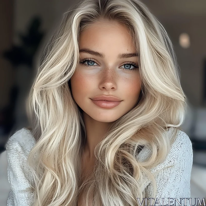 Portrait of a Stunning Blonde Woman AI Image