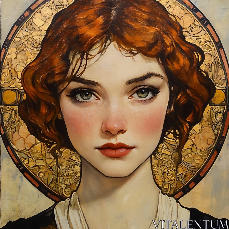 Elegant Red-Haired Portrait Art AI Image