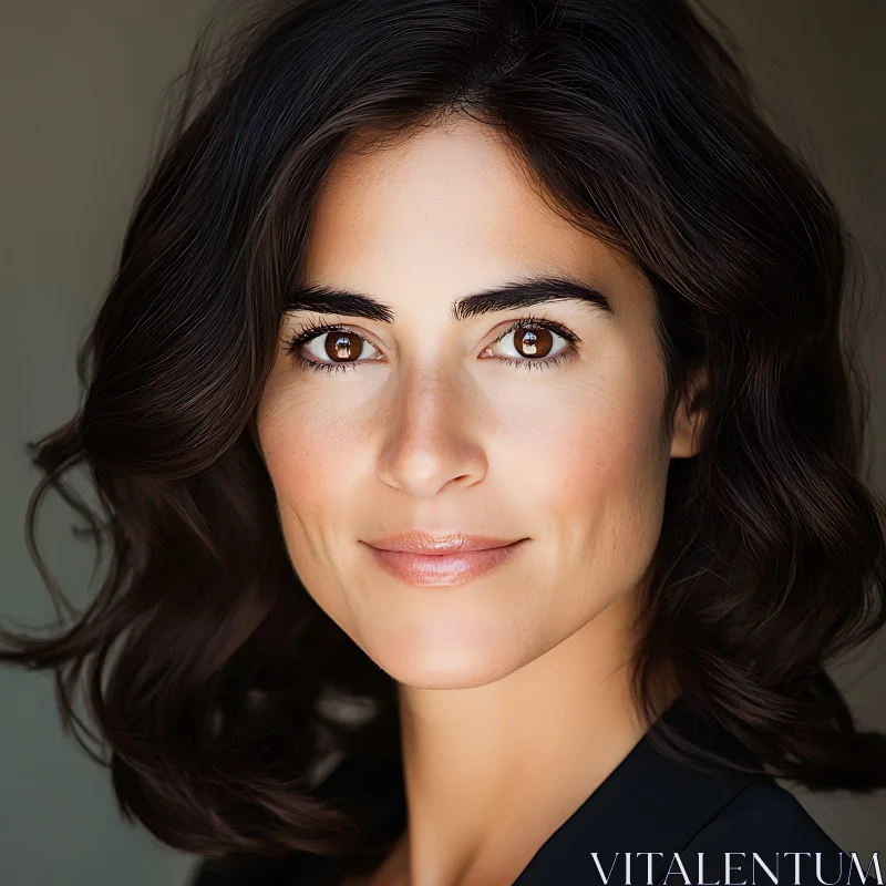 Close-Up Headshot of a Woman with Expressive Brown Eyes AI Image