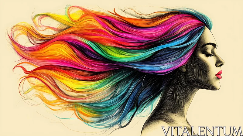 AI ART Vibrant Digital Portrait of a Woman with Multicolored Hair