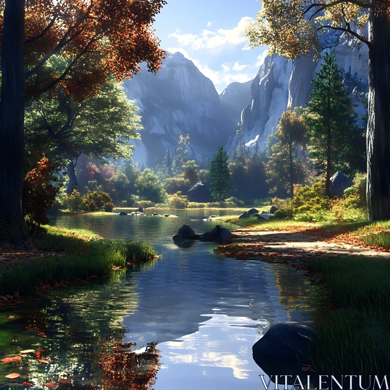 AI ART Serene Forest and River Landscape