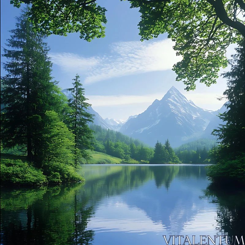 Tranquil Mountain and Lake Reflection AI Image