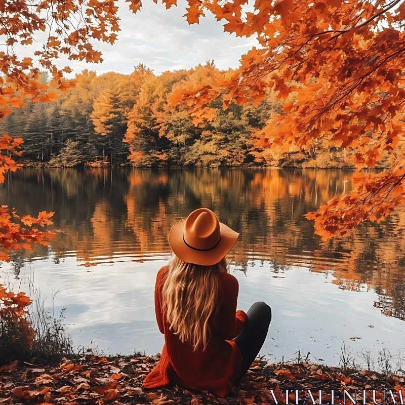 Serene Autumn Lake Scene with Reflections and Foliage AI Image