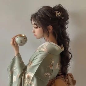 Heritage and Elegance: Woman in Japanese Kimono