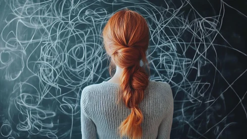 Red-Haired Woman Facing Abstract Background