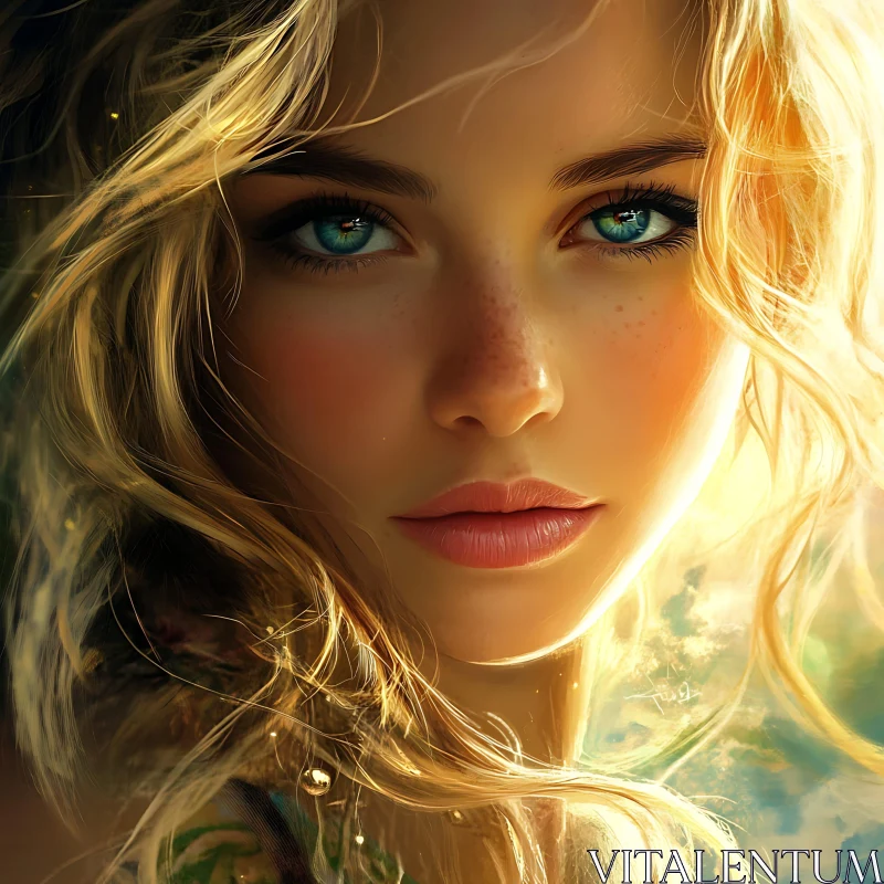 AI ART Blonde Beauty with Blue Eyes and Freckles