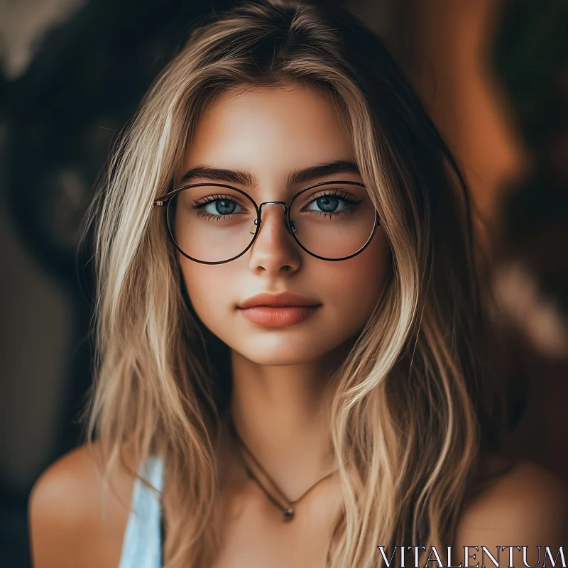 AI ART Blonde Woman Wearing Eyeglasses Portrait