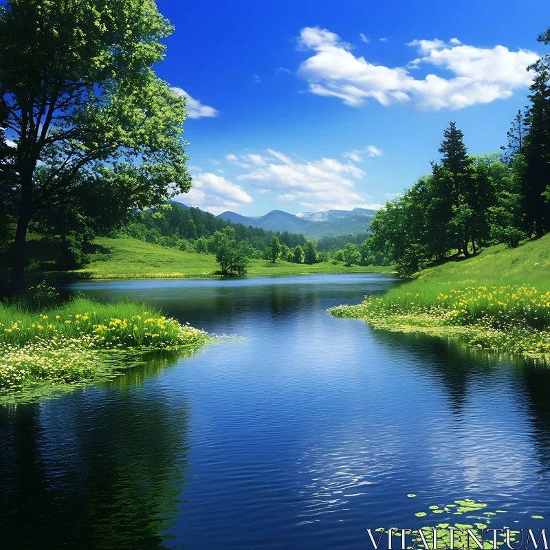 Tranquil Lake with Mountain Views AI Image